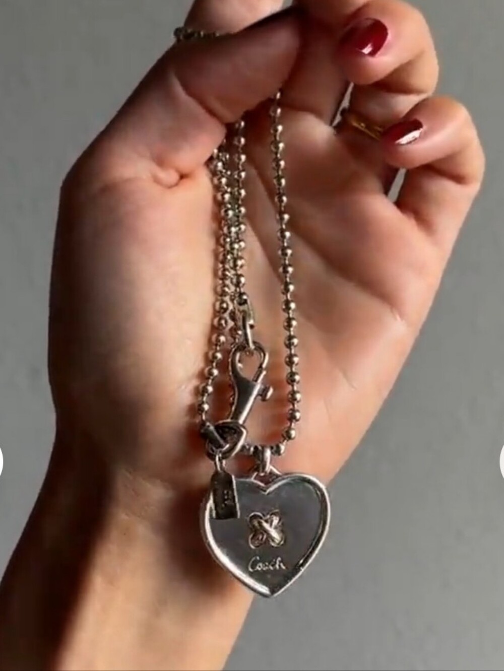 Coach Sterling Silver Heart Button Pendant Ball Chain Necklace Rare Vintage - Picture 3 of 8